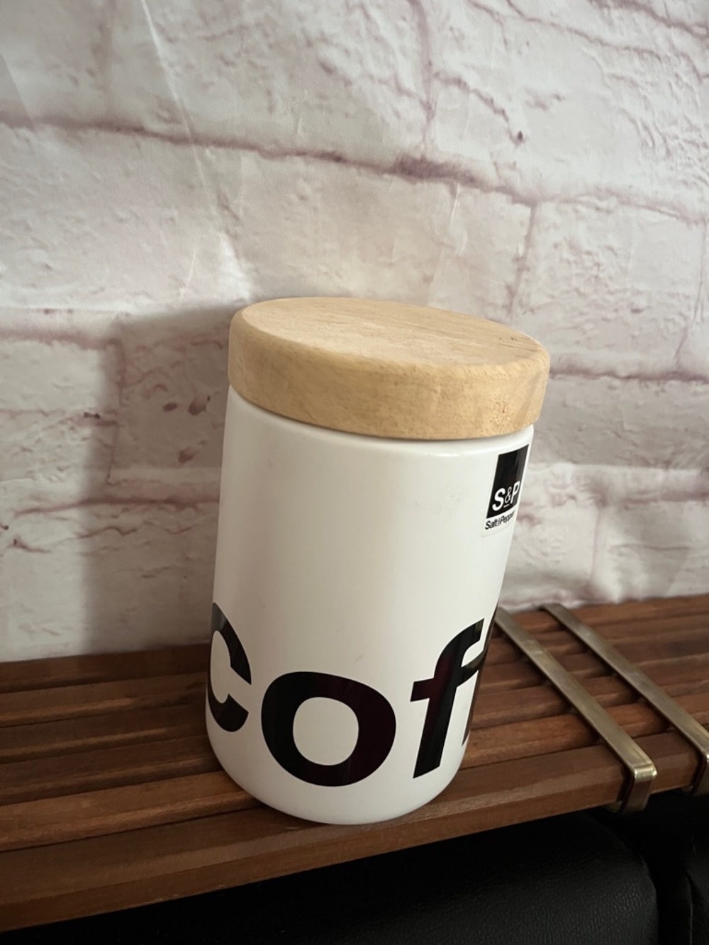 White Coffee Canister with Natural Wood Lid - Stylish Kitchen Storage